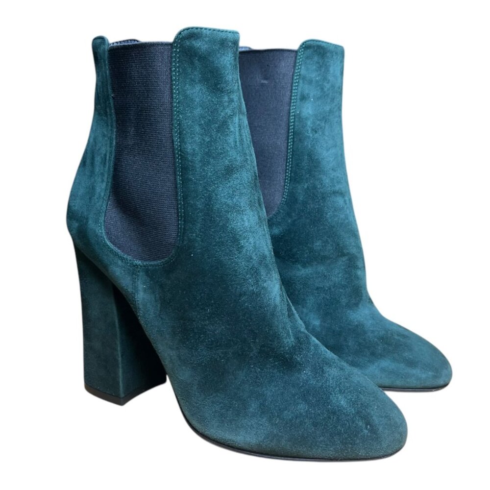 Dolce & Gabbana Teal Suede High Block Heel Chelsea Boots